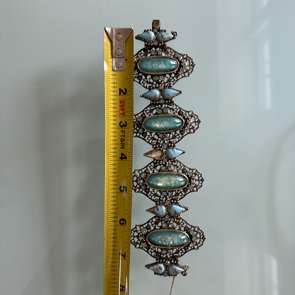 🔥HP🔥VTG/Antique Elegant Blue and Gold Metal Filigree Women's Bracelet - Picture 16 of 17